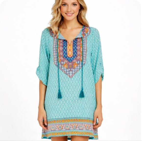 Urban Coco Dresses & Skirts - Urban Coco | Classic Bohemian Turquoise Print Dress